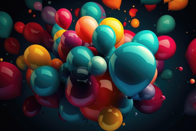 Globos de colores sobre un fondo oscuro IA generativa