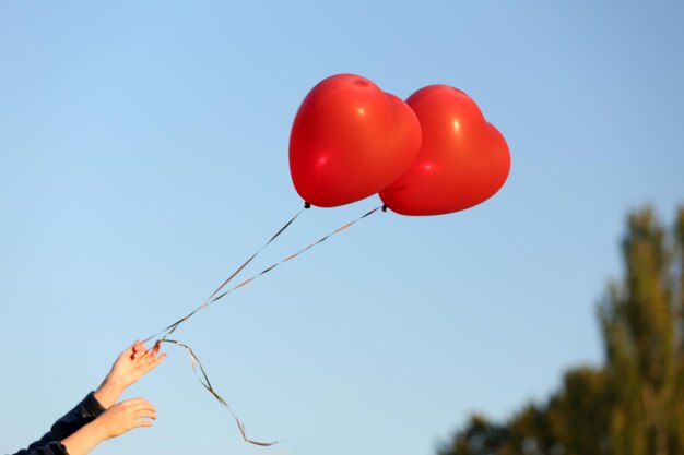 Globos de corazón de amor sobre fondo de cielo