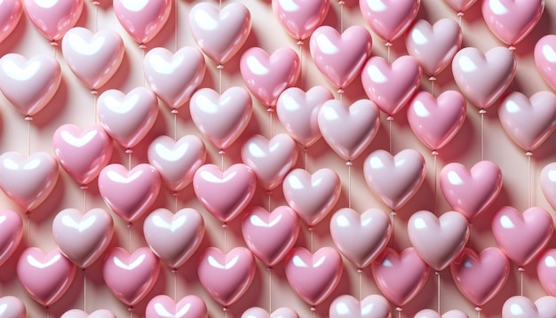 globos de corazón pastel rosado fondo de ilustración en 3D