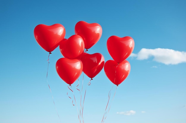 globos de corazón rojo con una nube blanca en el cielo