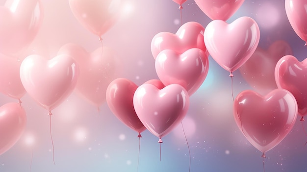 globos de corazón rosa con corazones volando en el cielo