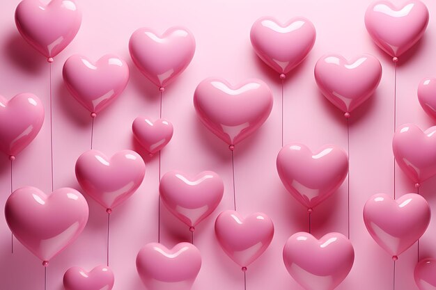 Globos de corazón rosa sobre fondo rosa para San Valentín