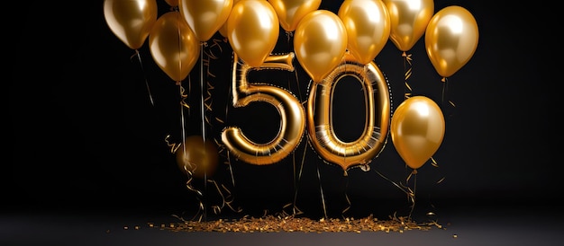 Globos dorados con espacios vacíos para escribir o imágenes que indiquen específicamente el número 50