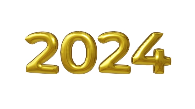 Globos dorados feliz año nuevo 2024 renderización 3d año nuevo 2024