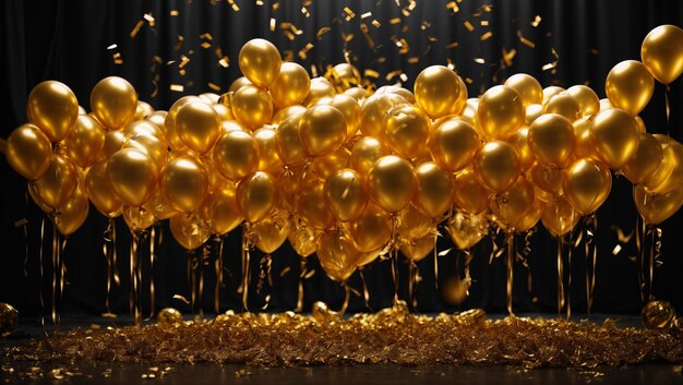 Foto globos dorados con fondo negroviernes negrofiesta