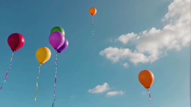 Foto los globos se elevan hacia el cielo azul claro