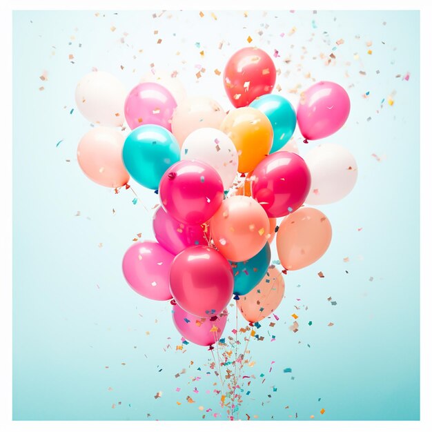 los globos están volando en el aire con confeti y confeti generativo ai