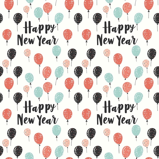 Foto globos con feliz año nuevo de patrones sin fisuras fondo de envoltura de regalos año nuevo