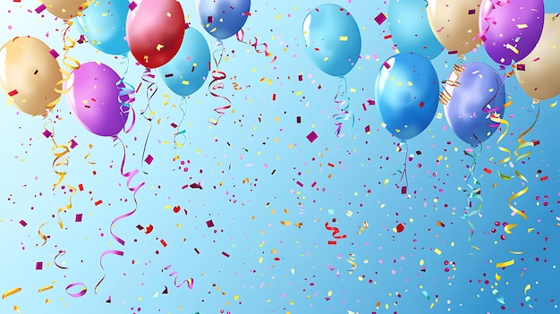 globos flotando en el cielo con confeti y rayas