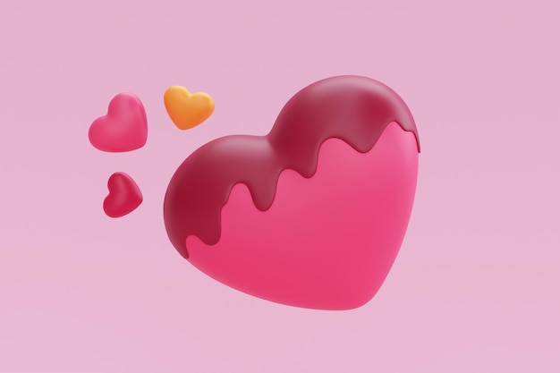 Globos en forma de corazón 3d con chocolate aislado sobre fondo rosa Decoración de elementos para el Día de San Valentín Día de la Madre o cumpleaños representación 3d