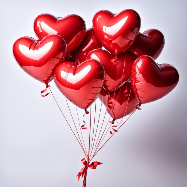 Foto globos en forma de corazón de color rojo aislados sobre fondo blanco