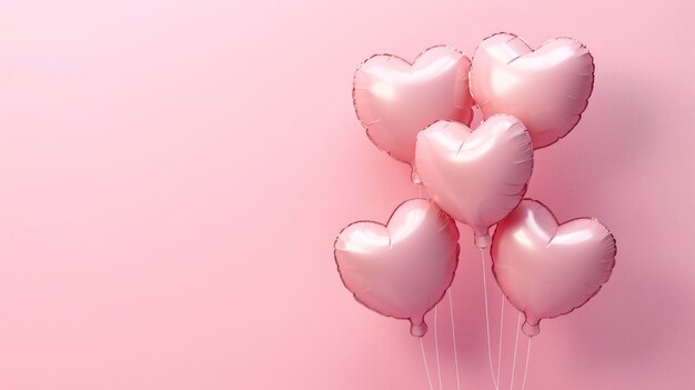 globos en forma de corazón sobre fondo rosa Día de San Valentín o concepto de fiesta de boda