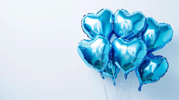 Globos de helio en forma de corazón azul sobre fondo blanco Corazón de aire aguamarina aislado en el horizonte blanco