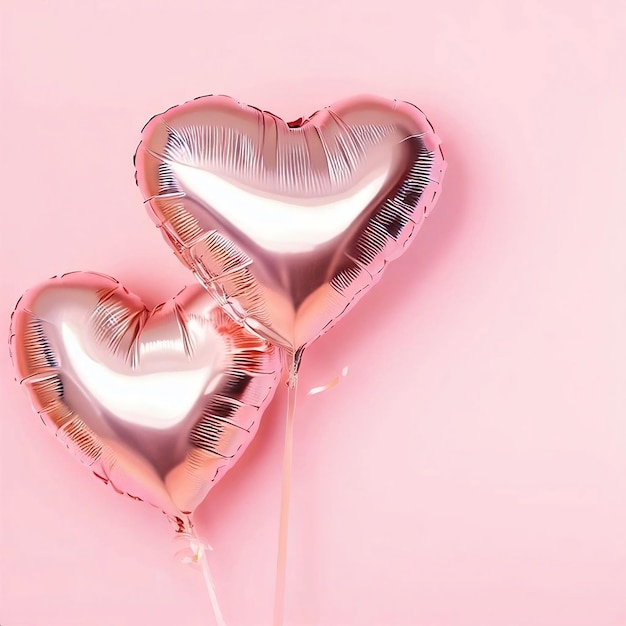 Globos de helio en forma de corazón rosa sobre fondo rosa