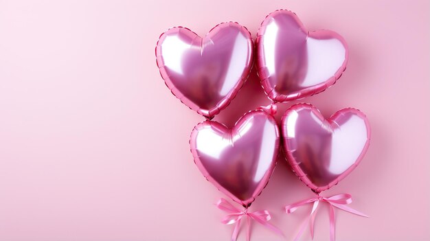 Globos de helio en forma de corazón rosa sobre fondo rosa