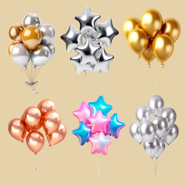 Los globos metálicos coloridos están dispuestos en forma de psd