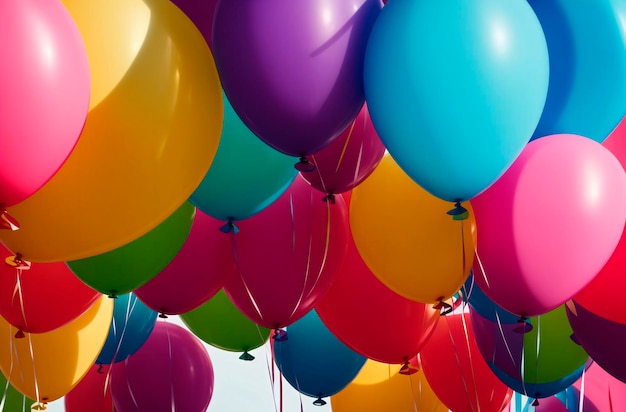 Globos multicolores Montón de globos aerostáticos de colores IA generativa