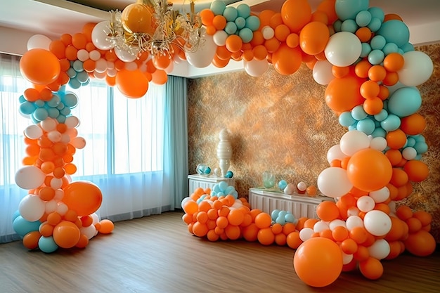Los globos naranja y azul son una gran manera de decorar una habitación.