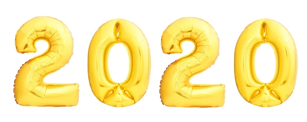 Globos de Navidad dorados 2020 hechos de globos inflables dorados aislados. Feliz año nuevo 2020