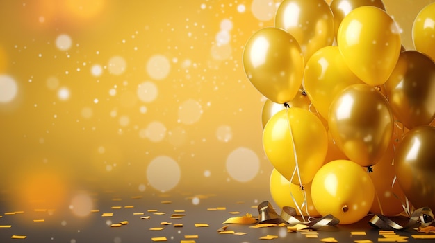 globos de oro con chispas de oro en un fondo dorado