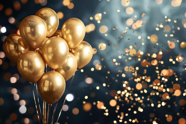 globos de oro y confeti fondo de la celebración