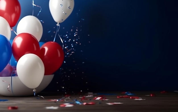 Globos rojos y blancos con la palabra cumpleaños en la parte inferior