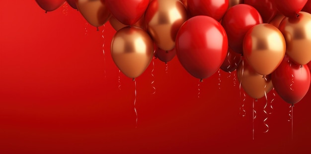 globos rojos y dorados sobre un fondo rojo