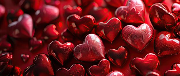 globos rojos en forma de corazón en un fondo rojo concepto de amor