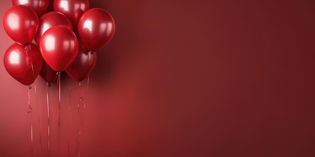 Globos rojos sobre un fondo rojo con espacio para texto IA generativa