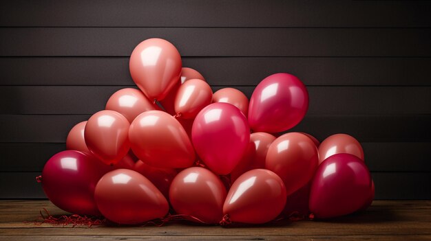 Globos rojos sobre una mesa de fondo negro