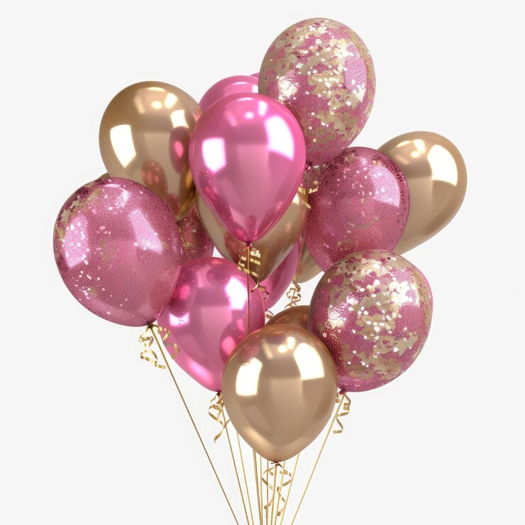 globos rosados y dorados con brillo de oro y brillo de Oro en ellos