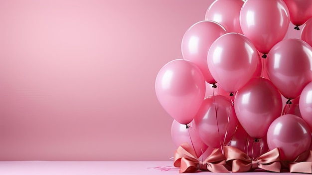 globos rosados sobre un fondo rosa para diseño de pancartas o carteles