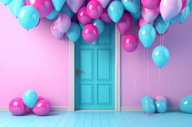 Globos rosas y azules con la palabra amor en ellos