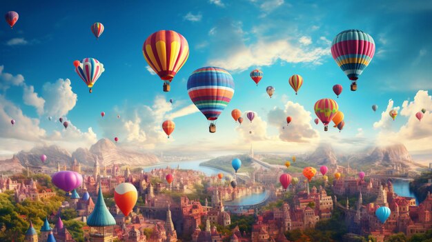 Globos sobre una ciudad fantástica