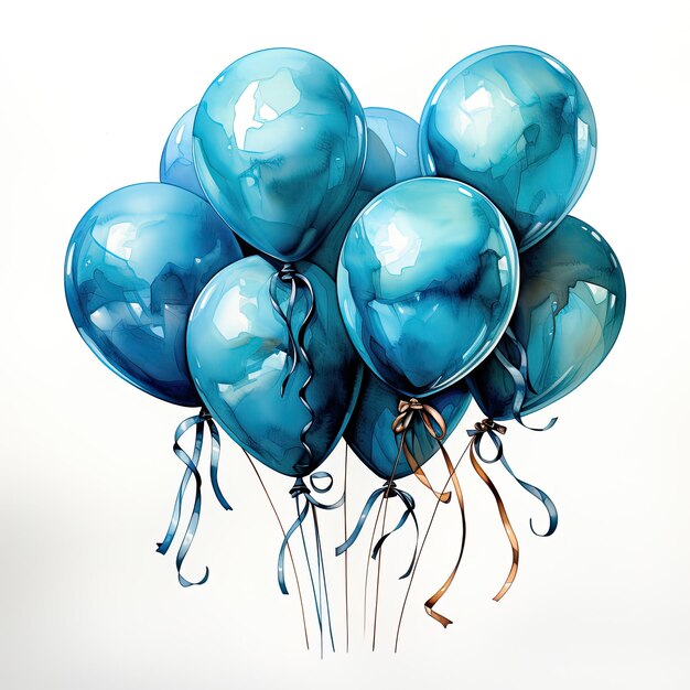 globos en tonos azules en un estilo de acuarela