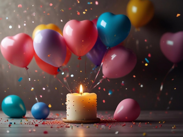 Foto globos con una vela y una vela en el medio de ella