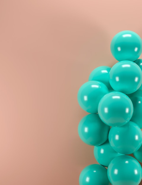 Foto globos verdes flotando en fondo rosa pastel copia espacio idea concepto 3d renderizado