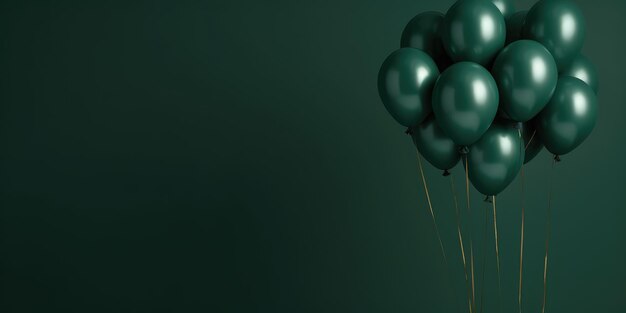 Globos verdes sobre un fondo verde con espacio para texto El banner es verde IA generativa