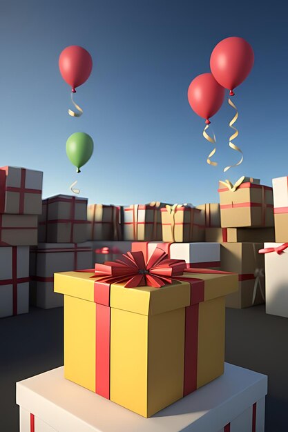 globos voladores con cajas de regalos