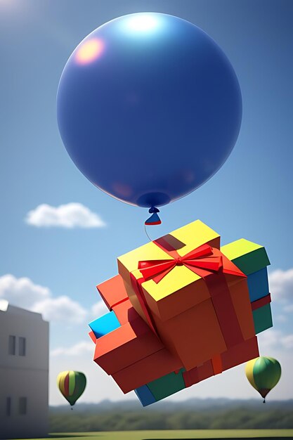 globos voladores con cajas de regalos