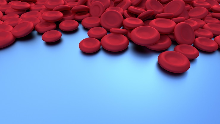 Foto glóbulo rojo sobre fondo azul