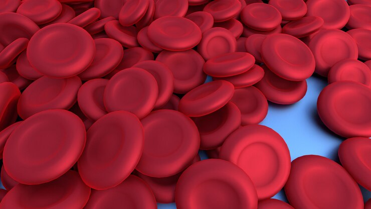 Foto glóbulo rojo sobre fondo azul
