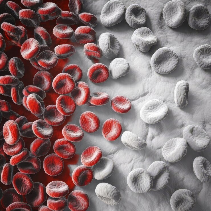 Foto los glóbulos rojos y blancos aislados en el fondo concepto médico ilustración 3d