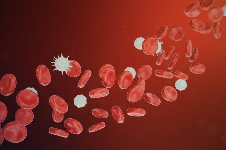 Foto los glóbulos rojos y blancos que liberan neutrófilos, eosinófilos, basófilos, linfocitos, son las células del sistema inmunológico. ilustración 3d