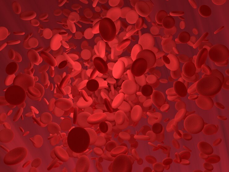 Foto los glóbulos rojos fluyen en los vasos sanguíneos del cuerpo. gráfico de ciencias para la educación de la escuela. representación 3d