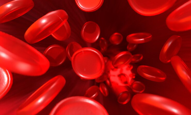 Foto glóbulos rojos que pasan por el interior de una vena interior del cuerpo humano 3d render