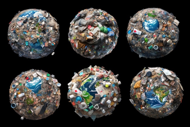 Glóbulos terrestres densamente cobertos de lixo, desde plásticos a eletrônicos Crise global de resíduos