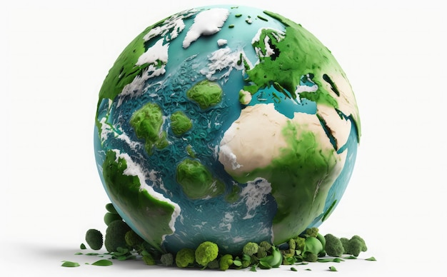 Globus auf weißem Hintergrund Green Forest Environment Concept Natur- und Earth Day-Konzept
