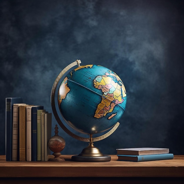 Globus in der Klasse mit Buchstapel