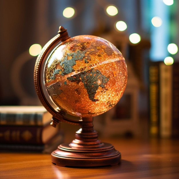 Foto globus in form einer weltkarte auf dem tisch